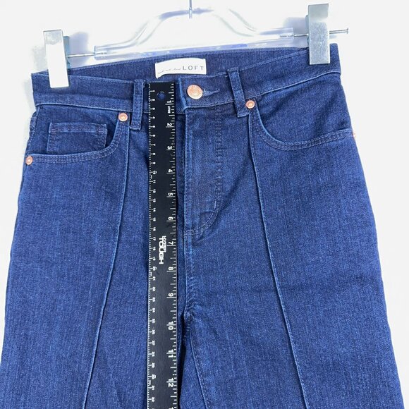 Loft The Kick Crop Jeans Womens Size 24/00 Pintuck Mid Rise Dark Wash Blue - Picture 9 of 13